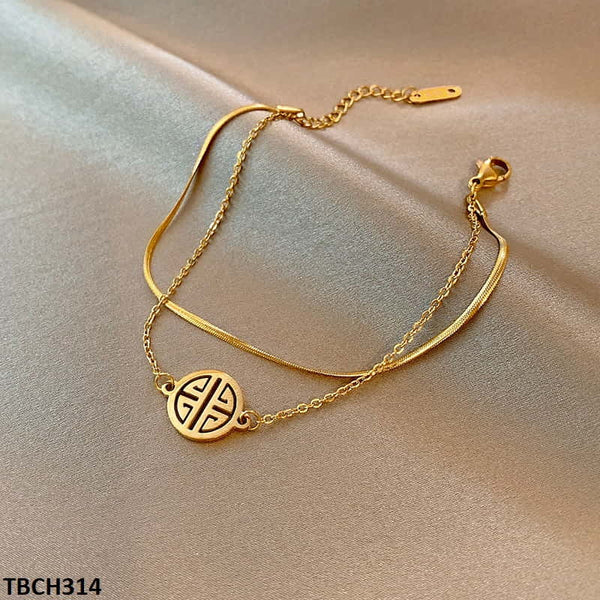 Minimalist Double-Layered Geometric Charm Bracelet – Golden Dual Chain Jewelry