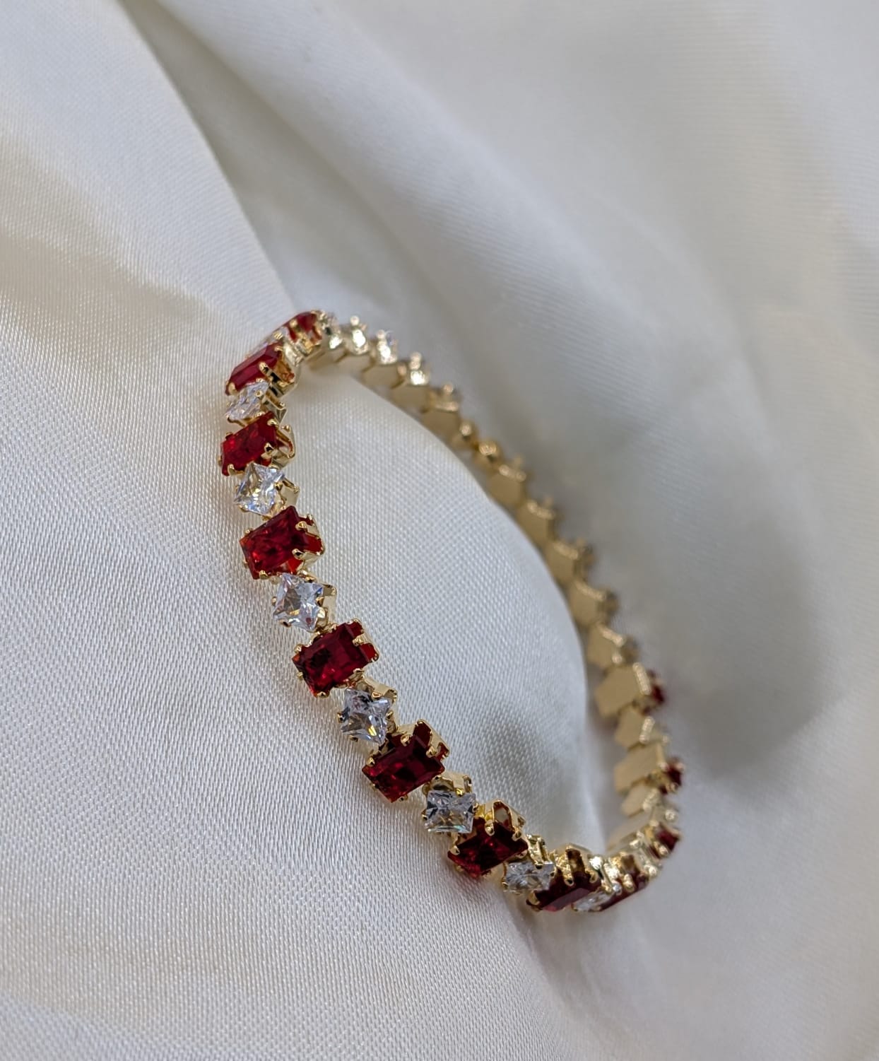 Sparkling Crystal Baguette Bangle – Elegant Golden Kada with Multicolored Stones