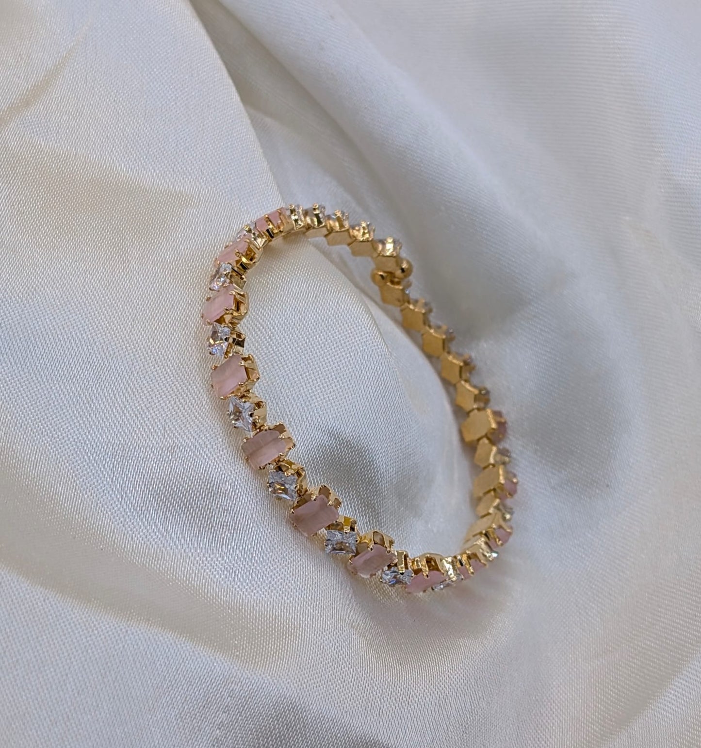 Sparkling Crystal Baguette Bangle – Elegant Golden Kada with Multicolored Stones