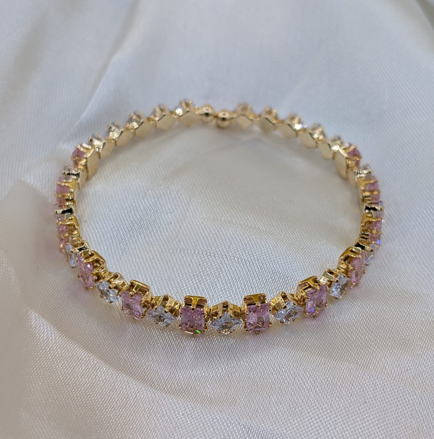 Sparkling Crystal Baguette Bangle – Elegant Golden Kada with Multicolored Stones