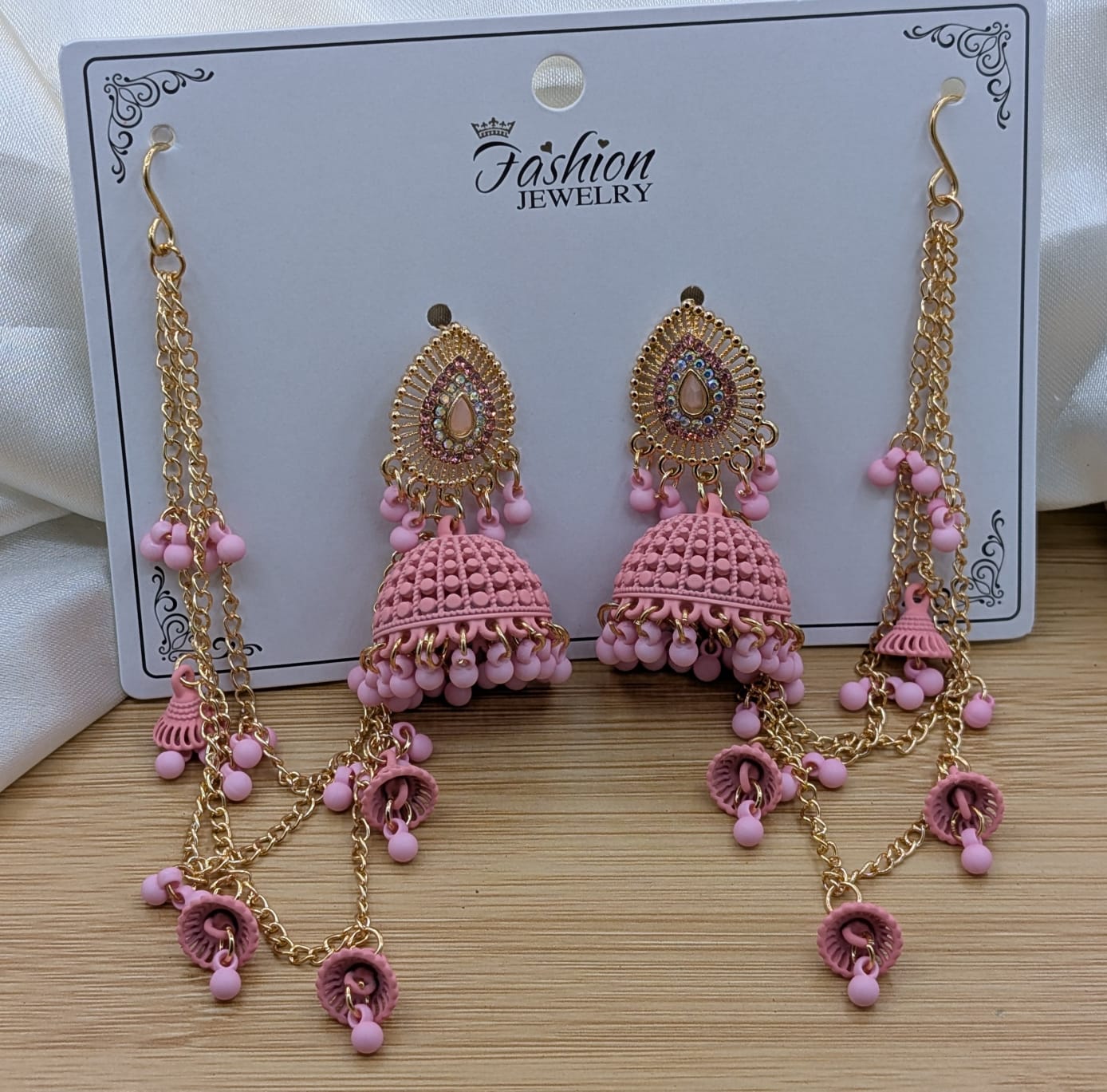 Traditional Ethnic Jhumka Earrings with Multi-Layered Sahara Chains - Bridal Fashion Jewelry