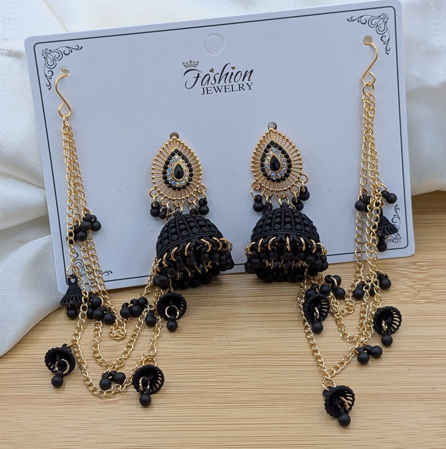 Traditional Ethnic Jhumka Earrings with Multi-Layered Sahara Chains - Bridal Fashion Jewelry