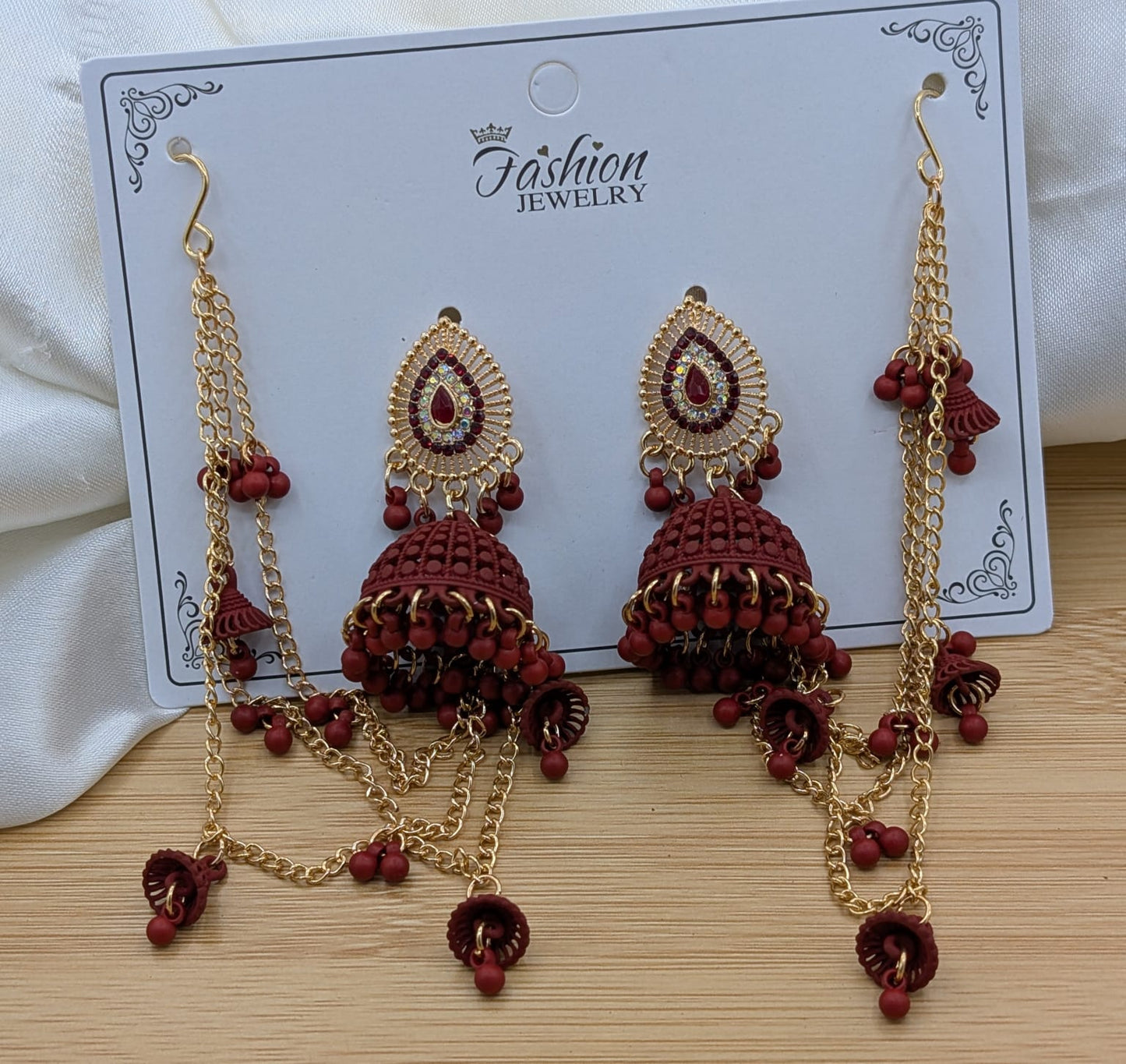 Traditional Ethnic Jhumka Earrings with Multi-Layered Sahara Chains - Bridal Fashion Jewelry