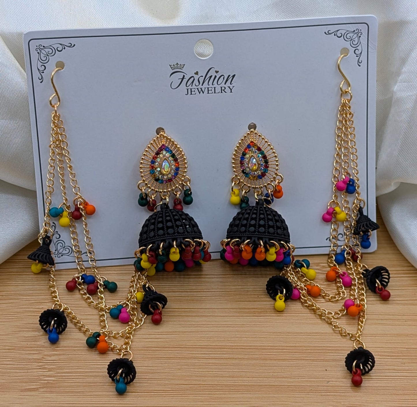 Traditional Ethnic Jhumka Earrings with Multi-Layered Sahara Chains - Bridal Fashion Jewelry