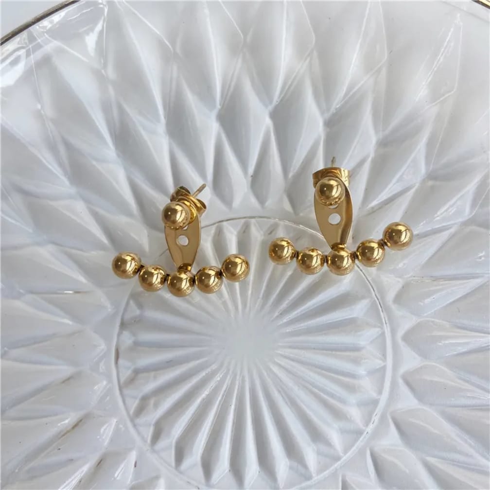 Minimalist Gold-Tone Beaded Ear Jackets – Trendy Front-Back Stud Earrings for Women