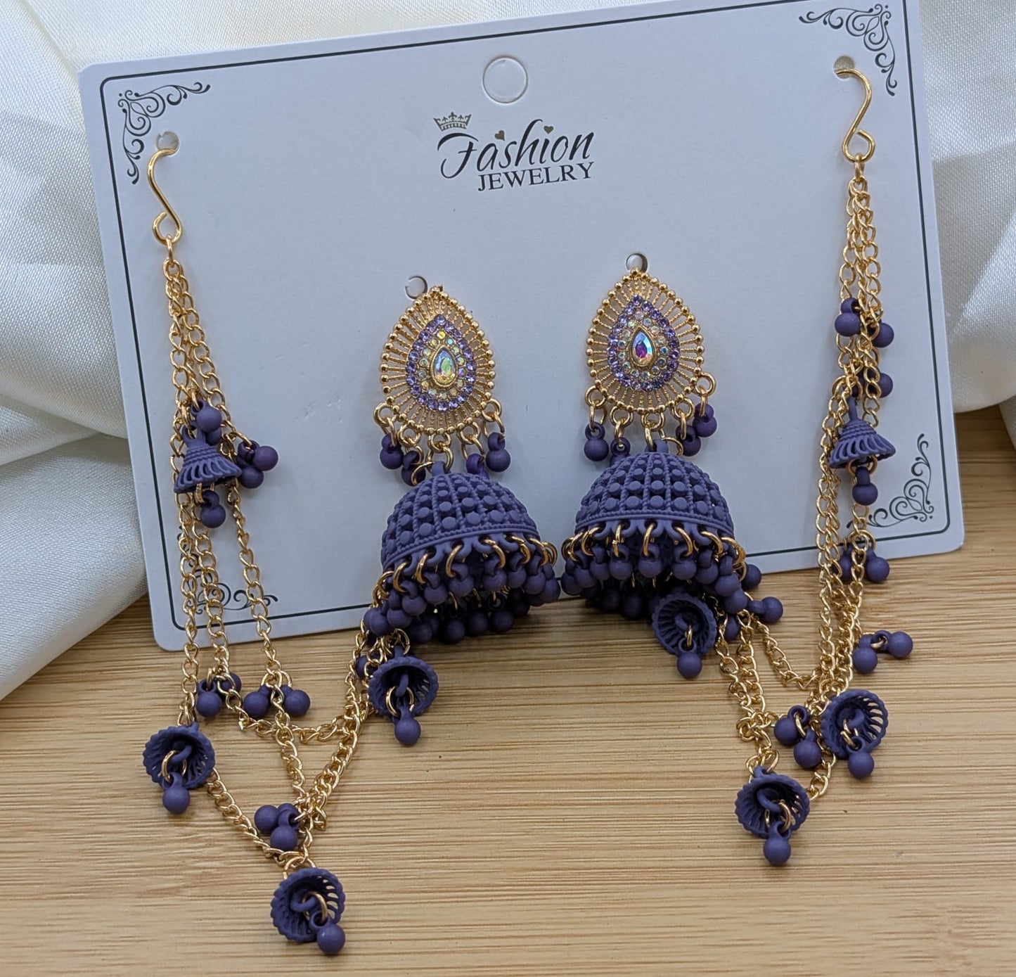 Traditional Ethnic Jhumka Earrings with Multi-Layered Sahara Chains - Bridal Fashion Jewelry