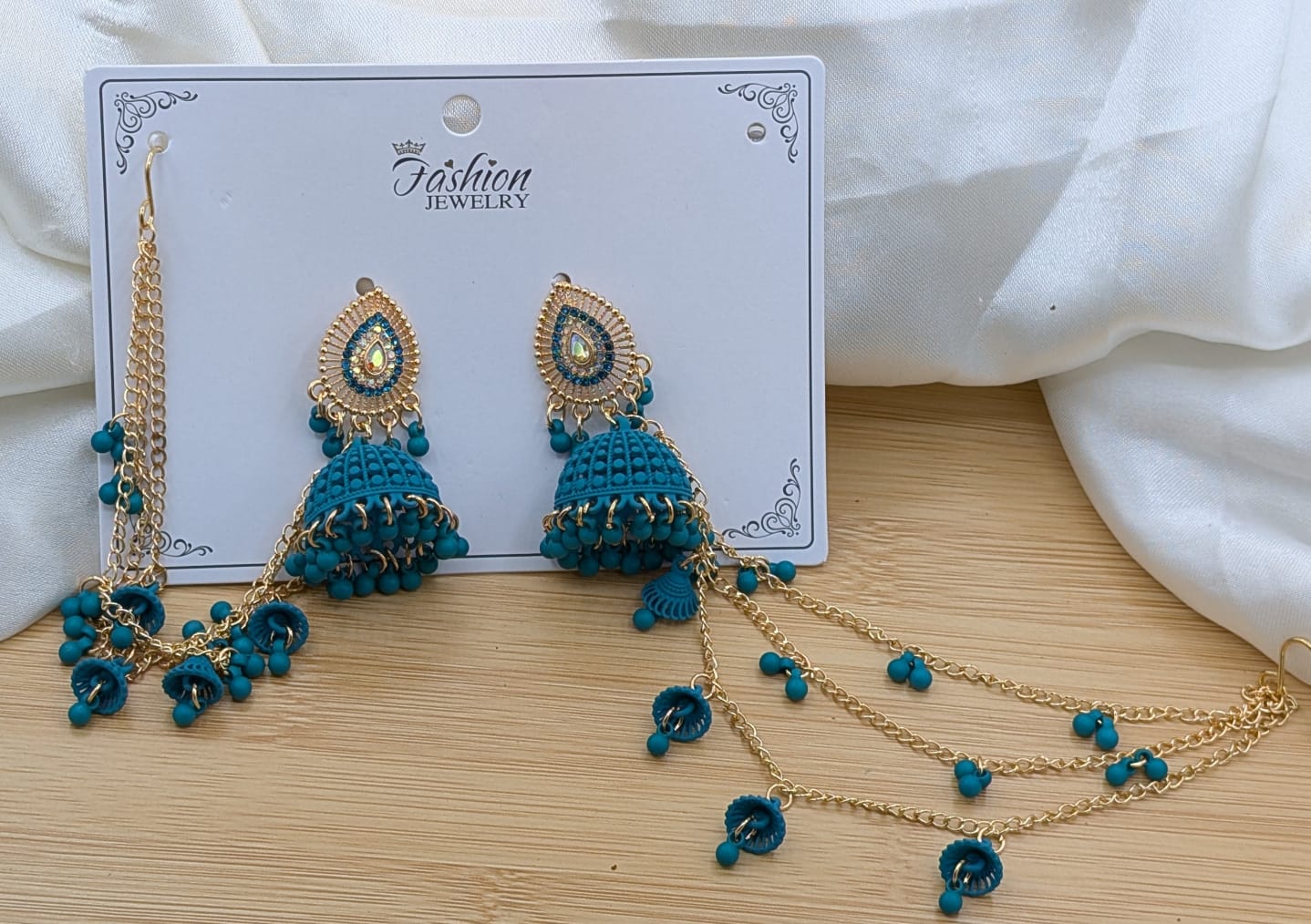 Traditional Ethnic Jhumka Earrings with Multi-Layered Sahara Chains - Bridal Fashion Jewelry