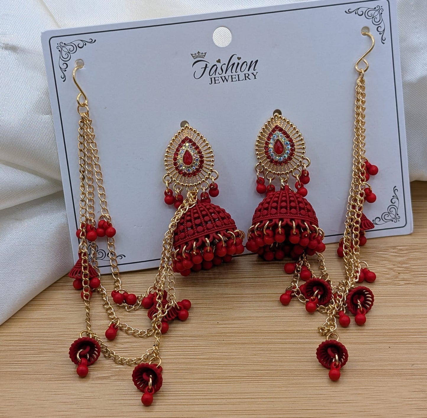 Traditional Ethnic Jhumka Earrings with Multi-Layered Sahara Chains - Bridal Fashion Jewelry