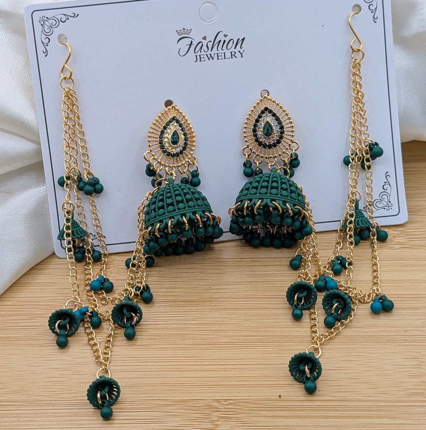 Traditional Ethnic Jhumka Earrings with Multi-Layered Sahara Chains - Bridal Fashion Jewelry