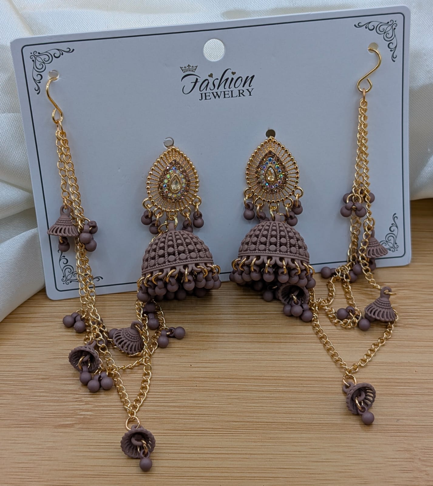 Traditional Ethnic Jhumka Earrings with Multi-Layered Sahara Chains - Bridal Fashion Jewelry
