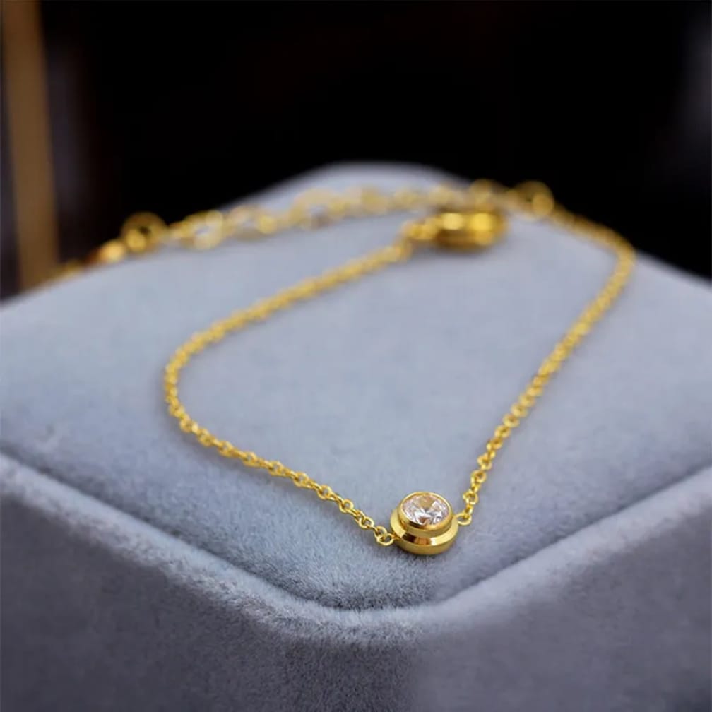 Elegant Single Stone Artificial Bracelet - Adjustable Thin Chain Jewelry for Women